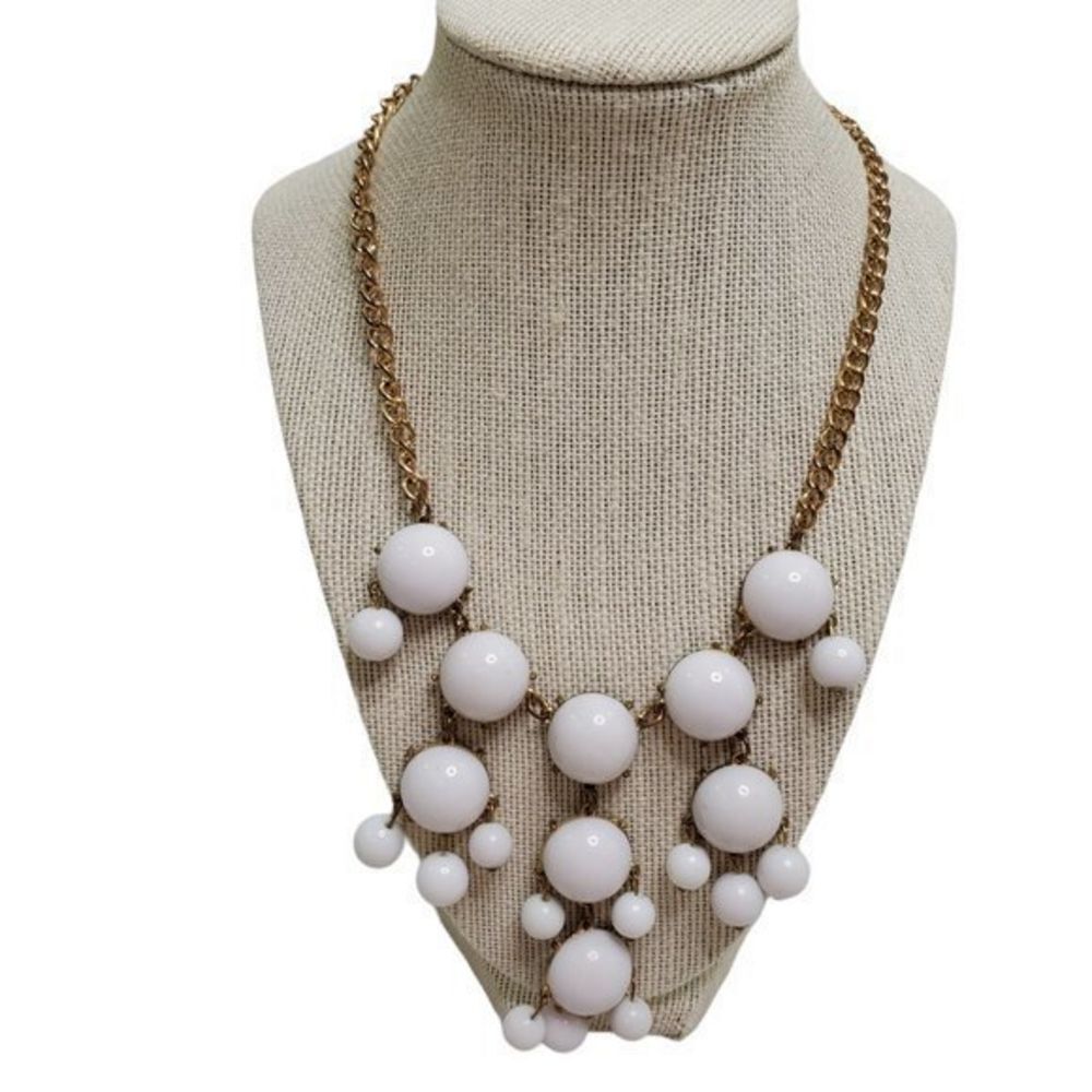 Statement Necklace White Gold Tone Bauble Ball Dro‎